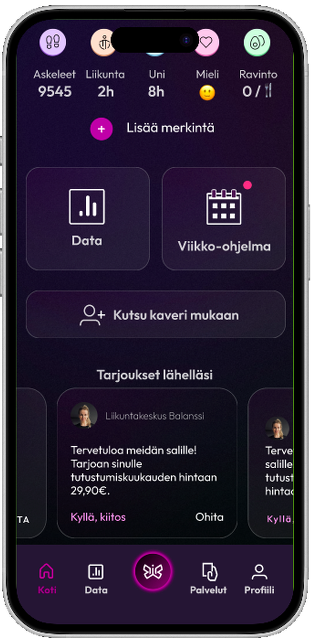 Tarjouksesi sovelluksen etusivulla